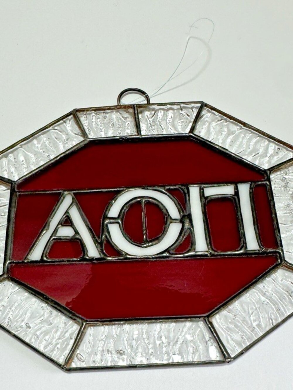 Vintage Handmade Alpha Omicron Pi Rare Stained Glass Decor Window Display